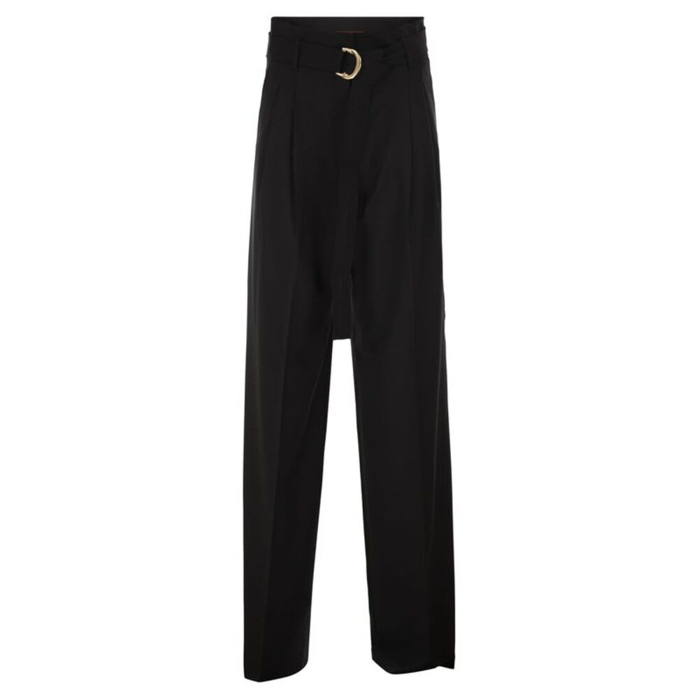 Maxmara Studio Women Mstserio – Wide-Leg Pure Wool Trousers With Belt